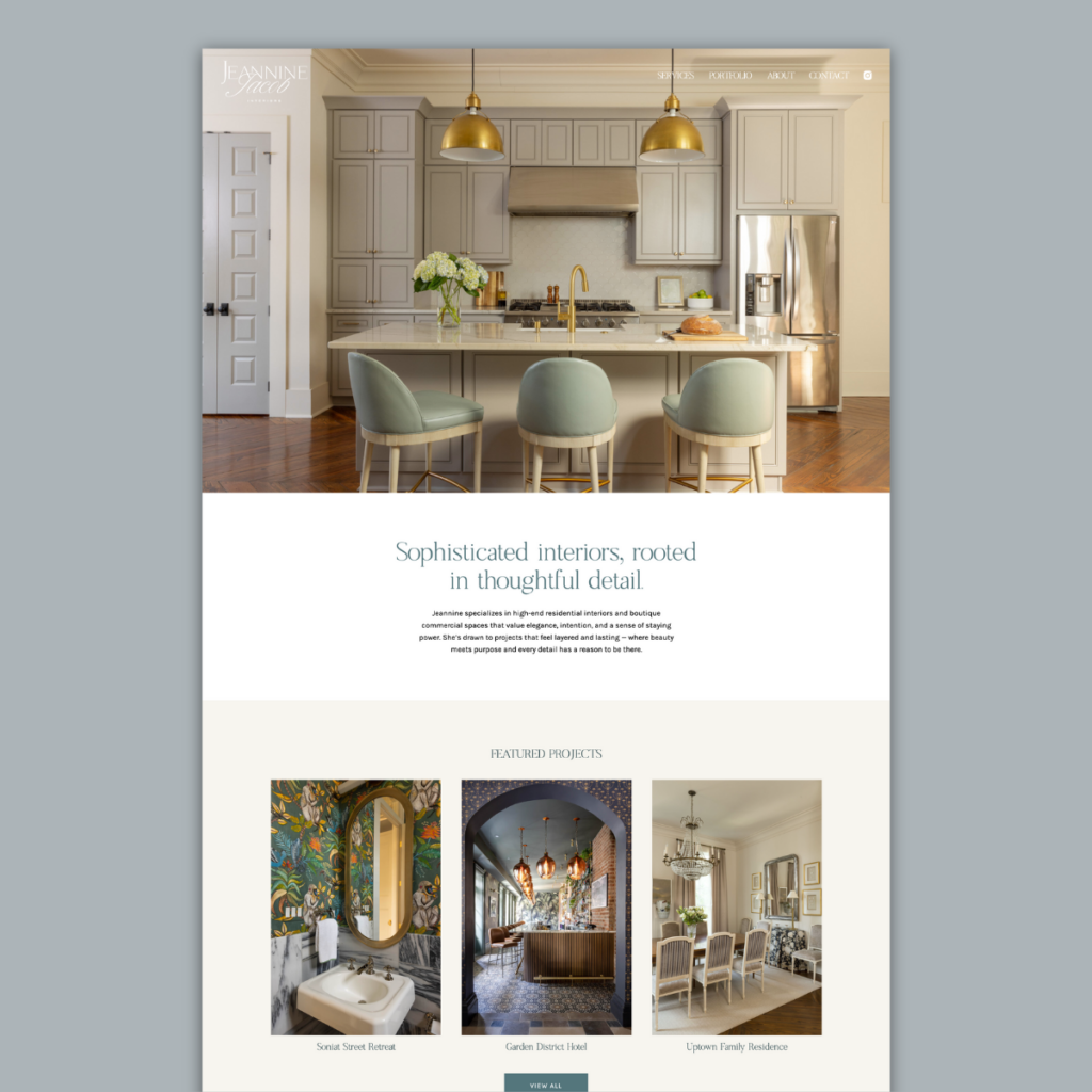 Jeannine Jacob Interiors website design | Showit web design by Blair Staky