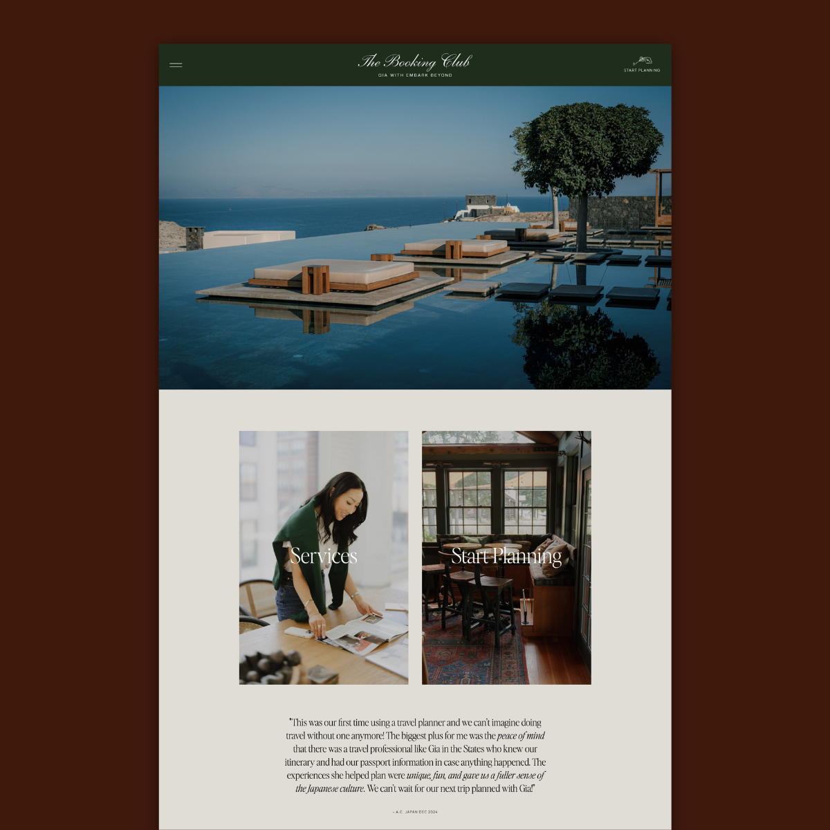 The Booking Club by Gia Lee, website design for luxury travel adviser