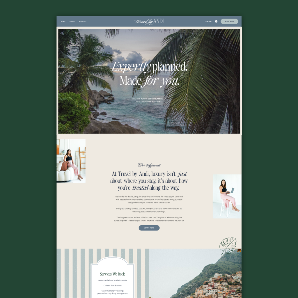 website design for travel advisor, Travel by Andi