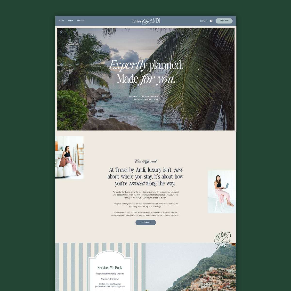 website design for travel advisor, Travel by Andi