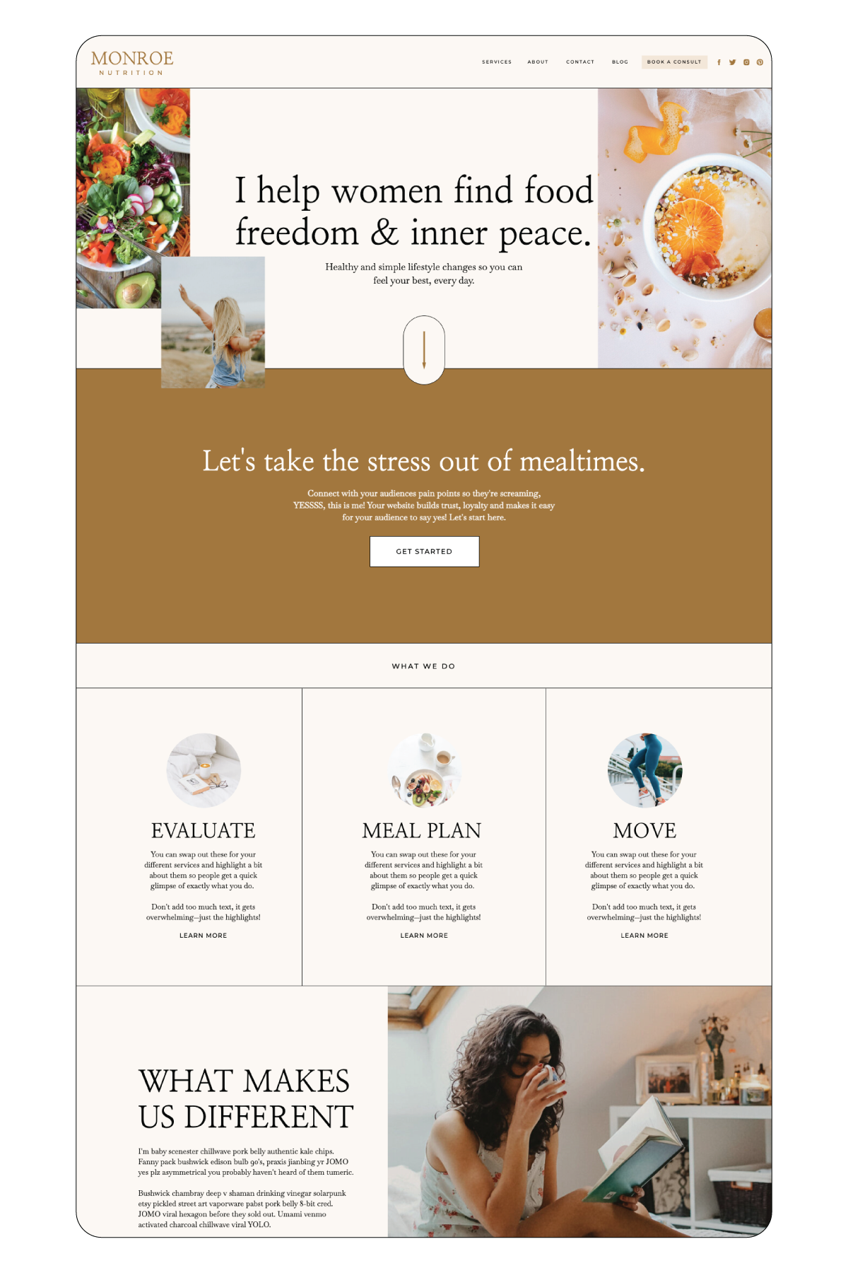 Monroe Showit website template for nutritionists and health practitioners